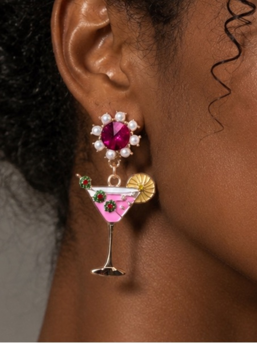 Cocktail Drop Earrings with Fuchsia Crystal Summer Earrings - Picture 1 of 3
